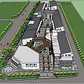 Modern Commercial Street Design With Pedestrian Walkway Greenery Shops And Central Plaza
