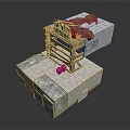 Stacked Gray Stone Block Scene With Wooden Frame And Red Decorations