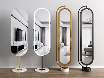 Stylish Full Length Floor Mirrors With White Gold Black Frames And Marble Bases 3d model
