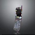 Colorful Pink Flip Mobile Phone With Decorative Patterns Screen And Keypad
