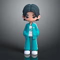 Cute 3D Cartoon Character In Teal Tracksuit With White T-shirt ART Lettering And Number 06