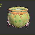 Green Decorative Jar With Yellow Leaf Patterns Polka Dots And Orange Bow