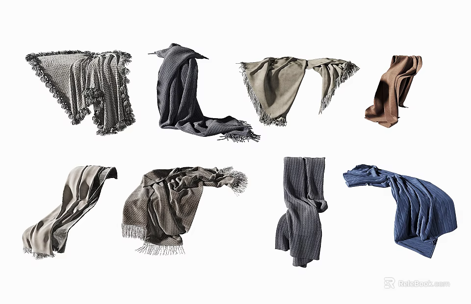 Various Colored Scarves With Fringed Knit And Soft Textures For Fashion 3d model 