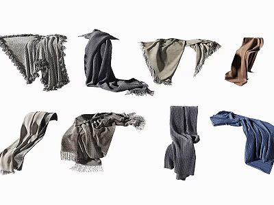 Various Colored Scarves With Fringed Knit And Soft Textures For Fashion 3d model