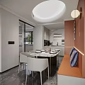 Modern Living Dining Room Interior With Sofa Coffee Table Circular Painting And Marble Wall