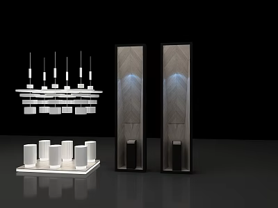 Modern Display Shelves With Wooden Panel Design And LED Lighting For Decorative Items 3d model