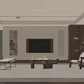 Modern Living Room Interior With Wooden TV Wall Coffee Table Armchair Rug And Lighting Strip