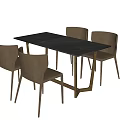 Modern Dining Table Set With Four Brown Chairs And Rectangular Minimalist Design 3d model