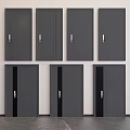 Multiple Dark Gray Security Doors With Various Textured Patterns And Door Handles 3d model