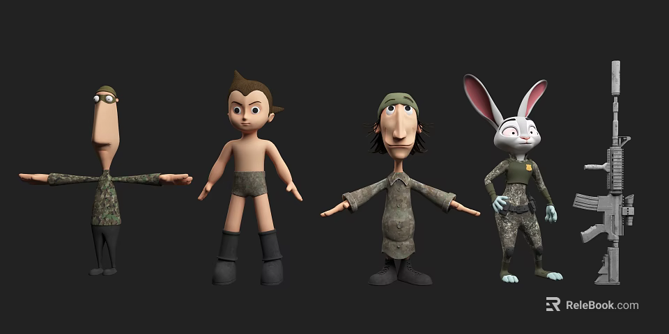 Cartoon Style Game And Movie Characters With Human Animal Figures And Costumes 3d model 
