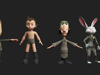 Cartoon Style Game And Movie Characters With Human Animal Figures And Costumes 3d model