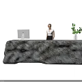 Modern Reception Desk with Marble Countertop Green Plant and Computer Monitor