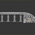 Architectural Model of Contemporary Building with Curved Roof Intricate Cut-out Design and Columns