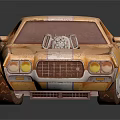 Yellow Old Classic Car With Open Hood Exposed Engine And White Stripes