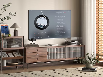Modern Wooden TV Stand With Drawers Glass Doors Audio Equipment And Decor In Living Room 3d model