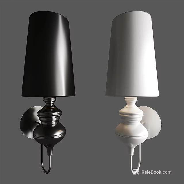 Modern Black and White Wall Lamps with Sleek Shades and Decorative Bases 3d model 