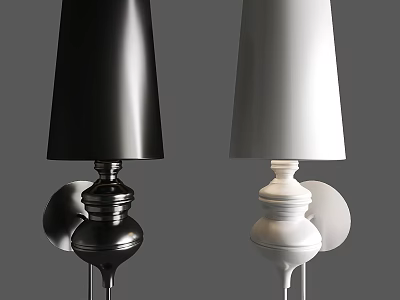 Modern Black and White Wall Lamps with Sleek Shades and Decorative Bases 3d model