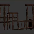 Three Wooden Stools With Classic Design And Carved Legs In Various Heights