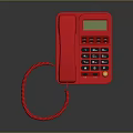 Red Landline Phone Featuring Digital Display Numeric Keypad And Coiled Red Cord 3d model
