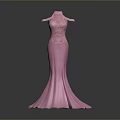 Elegant Pink Long Dress Featuring Off Shoulder Design And Slit Hem As Lifestyle Product