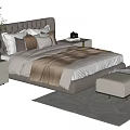 Elegant Modern Double Bed Interior With Headboard Nightstands Bench And Decorative Pillows 3d model