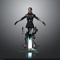 Futuristic Sci Fi Female Character In Mechanical Armor Standing On Glowing Tech Base With Detailed Design