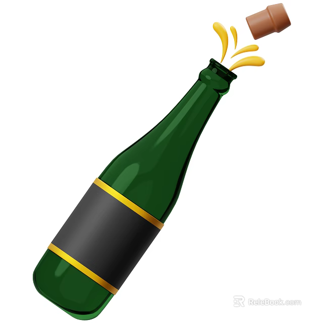 Green Champagne Bottle With Black And Gold Stripes Spraying Yellow Liquid Design 3d model 