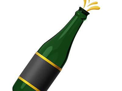 Green Champagne Bottle With Black And Gold Stripes Spraying Yellow Liquid Design 3d model