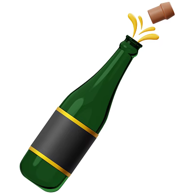Green Champagne Bottle With Black And Gold Stripes Spraying Yellow Liquid Design 3d model