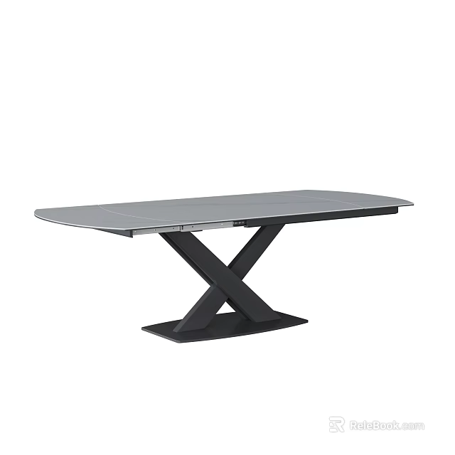 Modern Sleek Dining Table With Gray Top And Black X Shaped Legs Design 3d model 