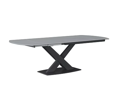 Modern Sleek Dining Table With Gray Top And Black X Shaped Legs Design 3d model