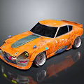Orange Vintage Sports Car With Rusty Decals Number 1779 And Rear Spoiler