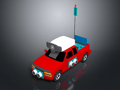 Red Cartoon Toy Car With White Top Structure Antenna And Blue Accents 3d model