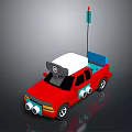 Red Cartoon Toy Car With White Top Structure Antenna And Blue Accents