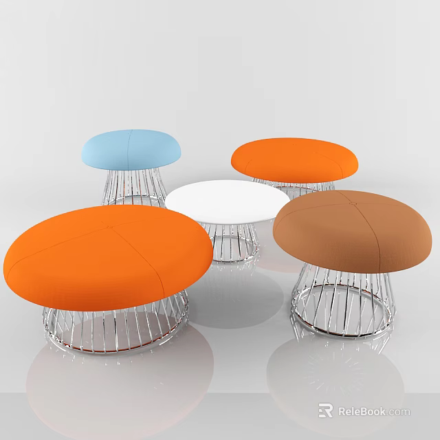 Modern Round Stools With Blue Orange White Brown Padded Seats And Silver Metal Frames 3d model 