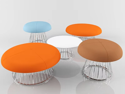 Modern Round Stools With Blue Orange White Brown Padded Seats And Silver Metal Frames 3d model
