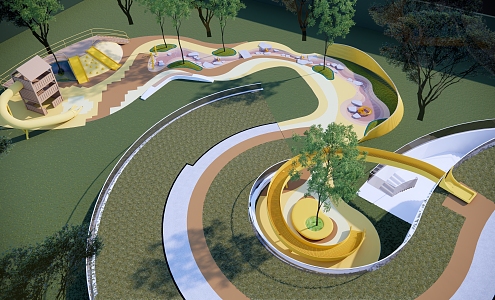 Modern Park Roof Garden Children's Area Landscape 3d model