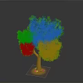 3D Scene Component Tree With Green Leaves Brown Trunk Yellow Base And Purple Decorations