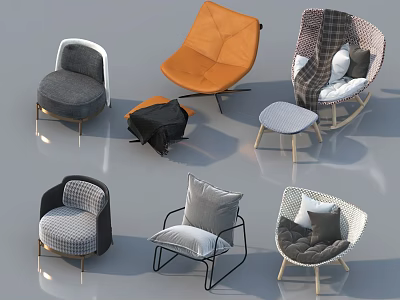 Various Stylish Accent Leisure Chairs With Leather Plaid Woven Patterns And Soft Cushions 3d model