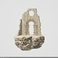 Ancient Architectural Model Stone Brick Structure With Arched Doorway Columns On Rock Base