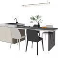 Modern Kitchen Interior Design With Marble Island Cabinets Sink And Dining Chairs