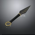 Detailed Sharp Patterned Dagger With Black Handle And Golden Ring Accent