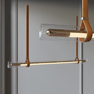Modern Minimalist Chandelier With Transparent Glass Tube Leather Hanging Rope And Golden Metal 3d model
