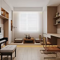 Modern Living and Dining Room Interior With Sofa Dining Table Chairs And Curtains