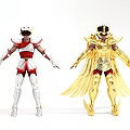 Game and Movie Warrior Characters in Red White and Gold Armor with Helmets and Capes