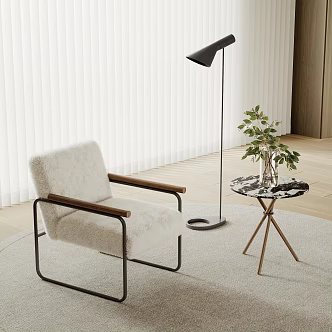Leisure chair side table floor lamp vase floral 3d model