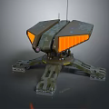 Camouflaged Military Weapon With Support Structure And Orange Targeting Panels 3d model