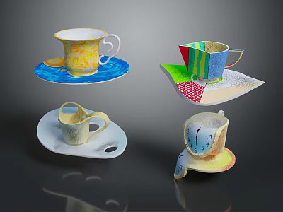 Colorful Creative Mugs With Unique Coasters For Daily Household Use 3d model