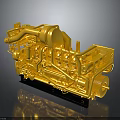 Golden Industrial Engine Model With Detailed Mechanical Components And Shiny Metallic Structure 3d model