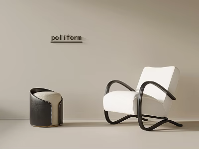 Modern Minimalist Lounge Chair Single Sofa Round Stool 3d model